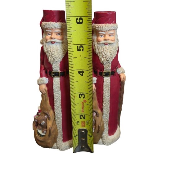 Vintage Santa candle stick holders carved Wood look Christmas candlestick set - Picture 9 of 10